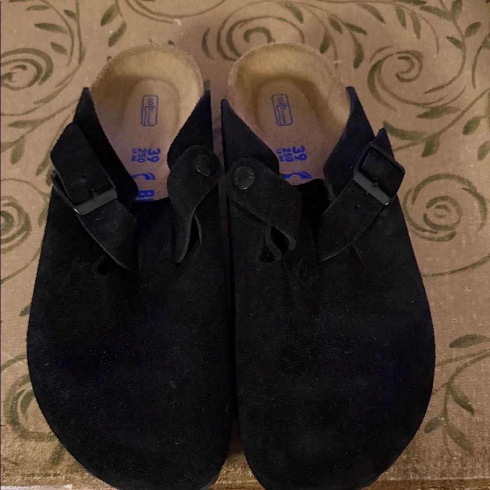 Women's Birkenstock Boston Black Suede Slip-On Clogs - Picture 2 of 4